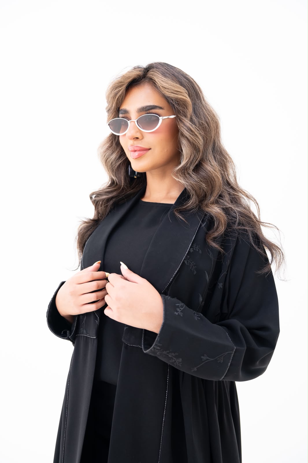 Black crepe abaya with embroidery. C:6786
