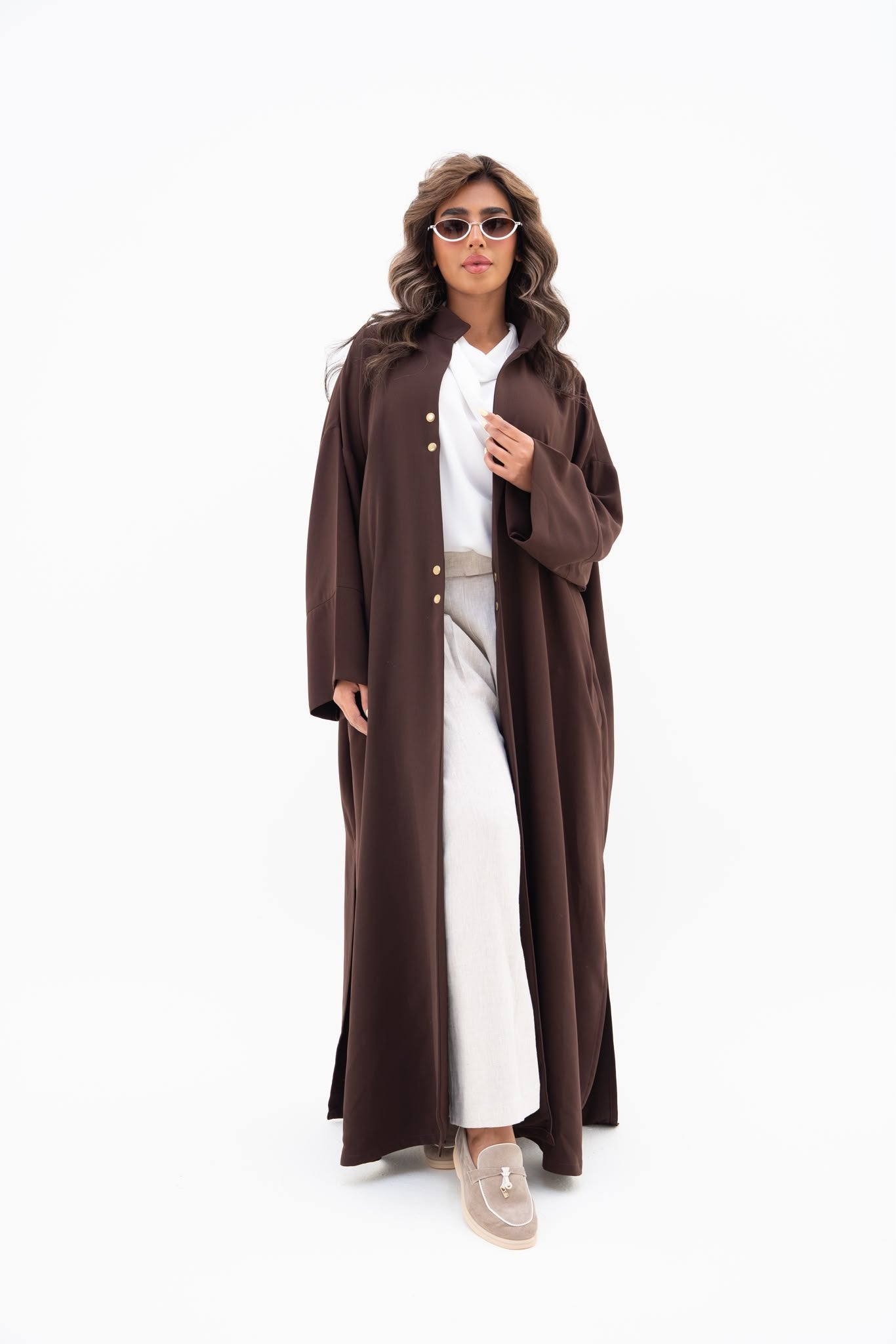 Brown crepe abaya, free size. C:6809