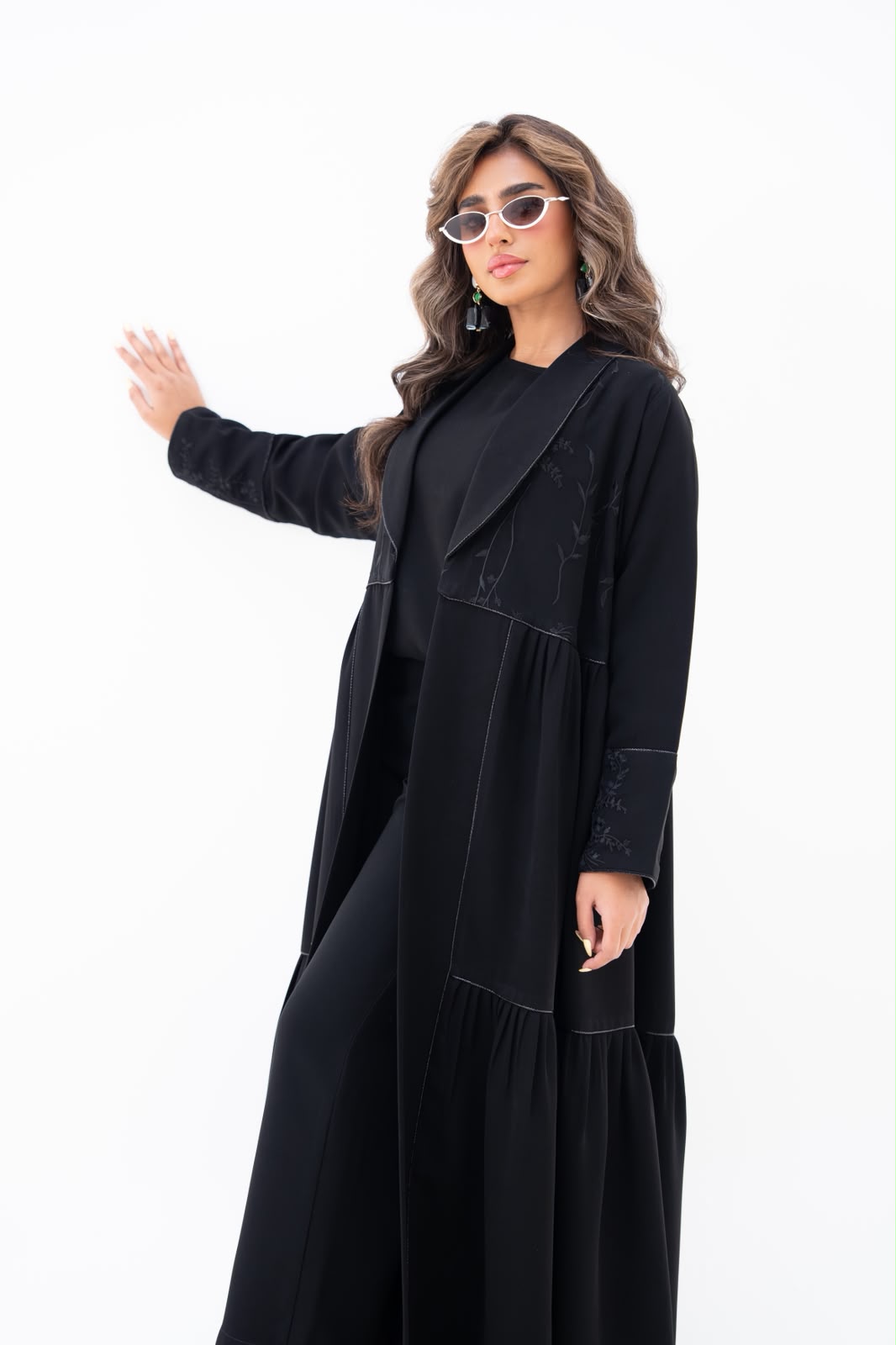 Black crepe abaya with embroidery. C:6786