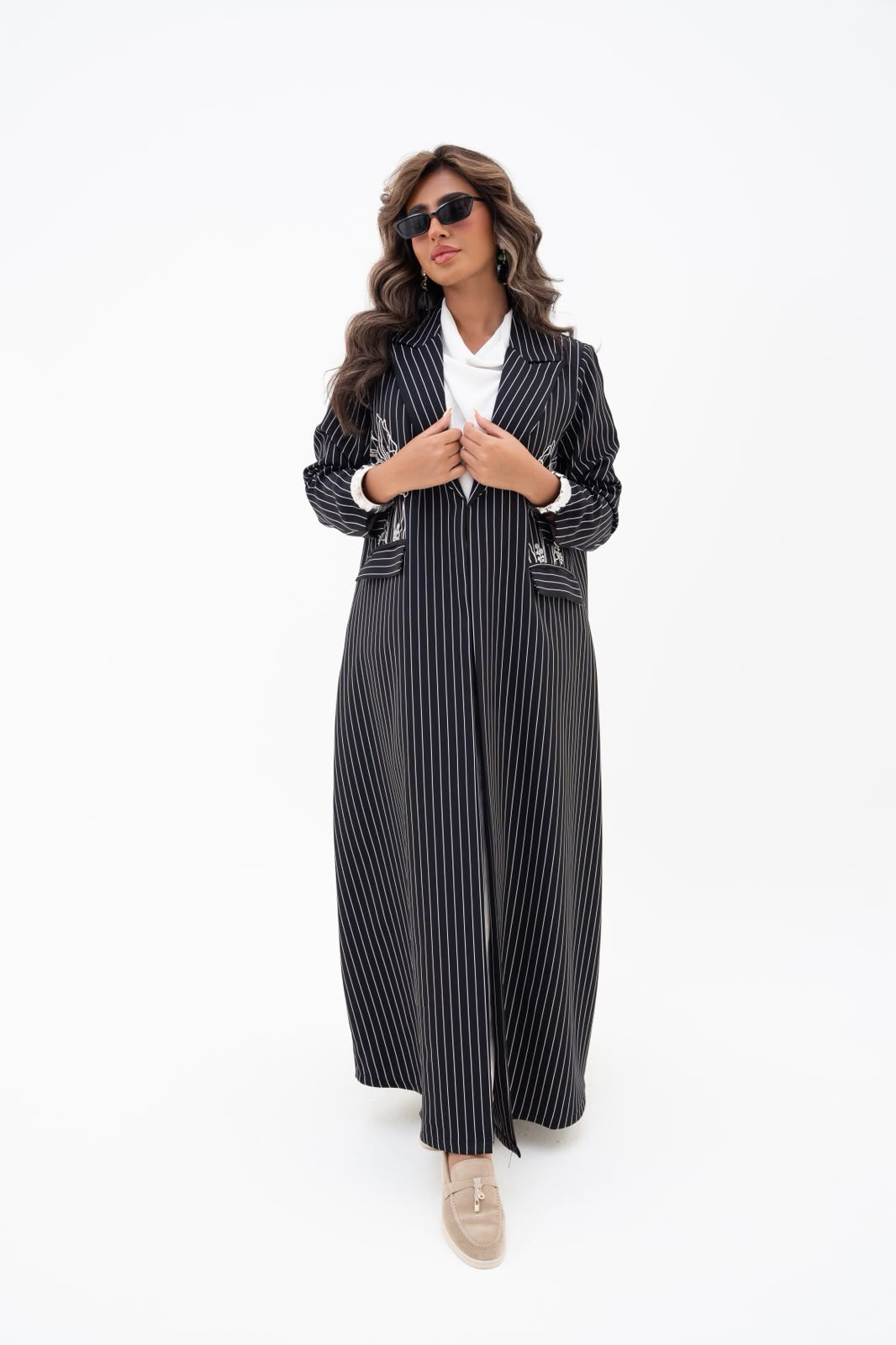 Crepe blazer abaya with embroidery.C:6812