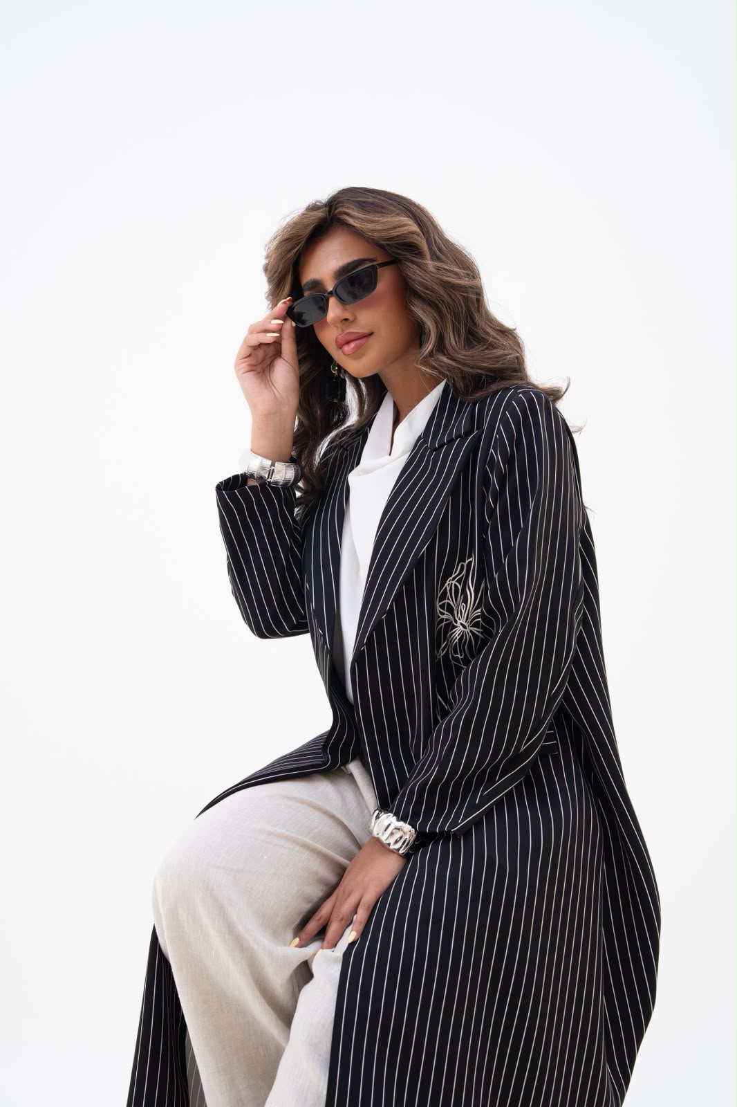 Crepe blazer abaya with embroidery.C:6812
