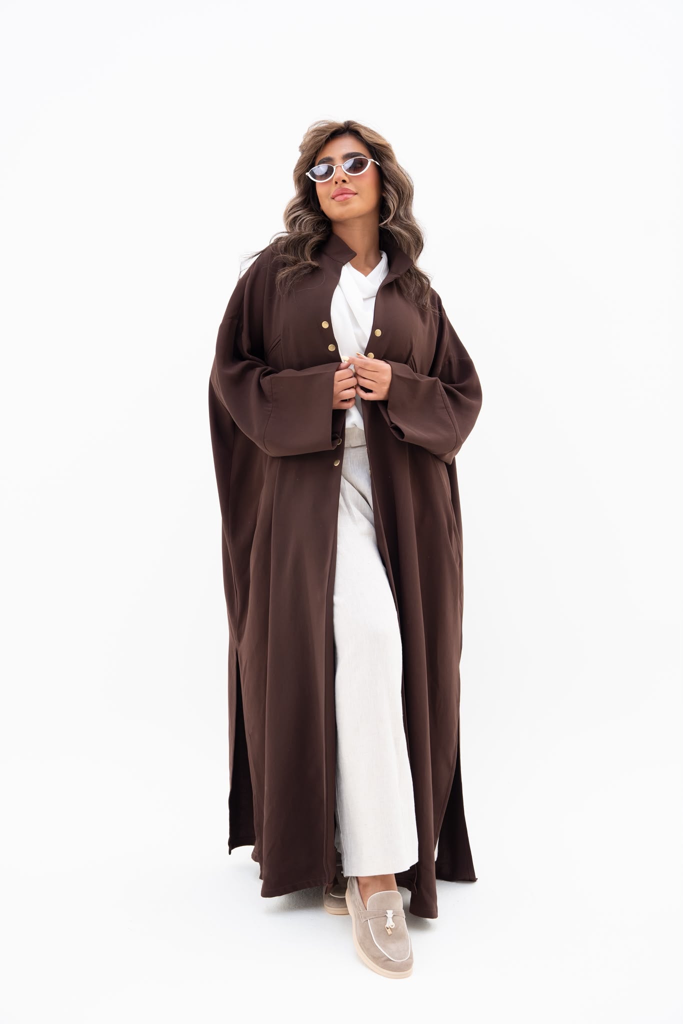 Brown crepe abaya, free size. C:6809
