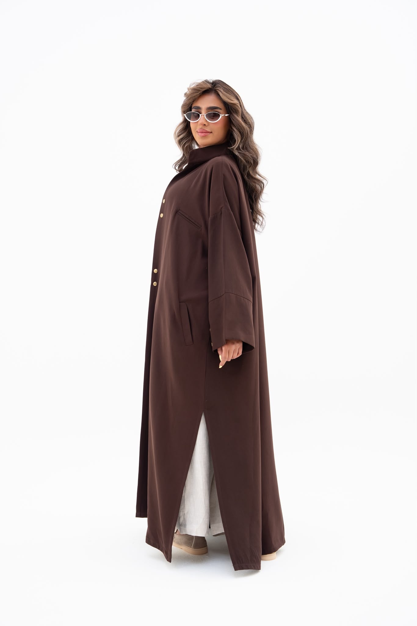 Brown crepe abaya, free size. C:6809