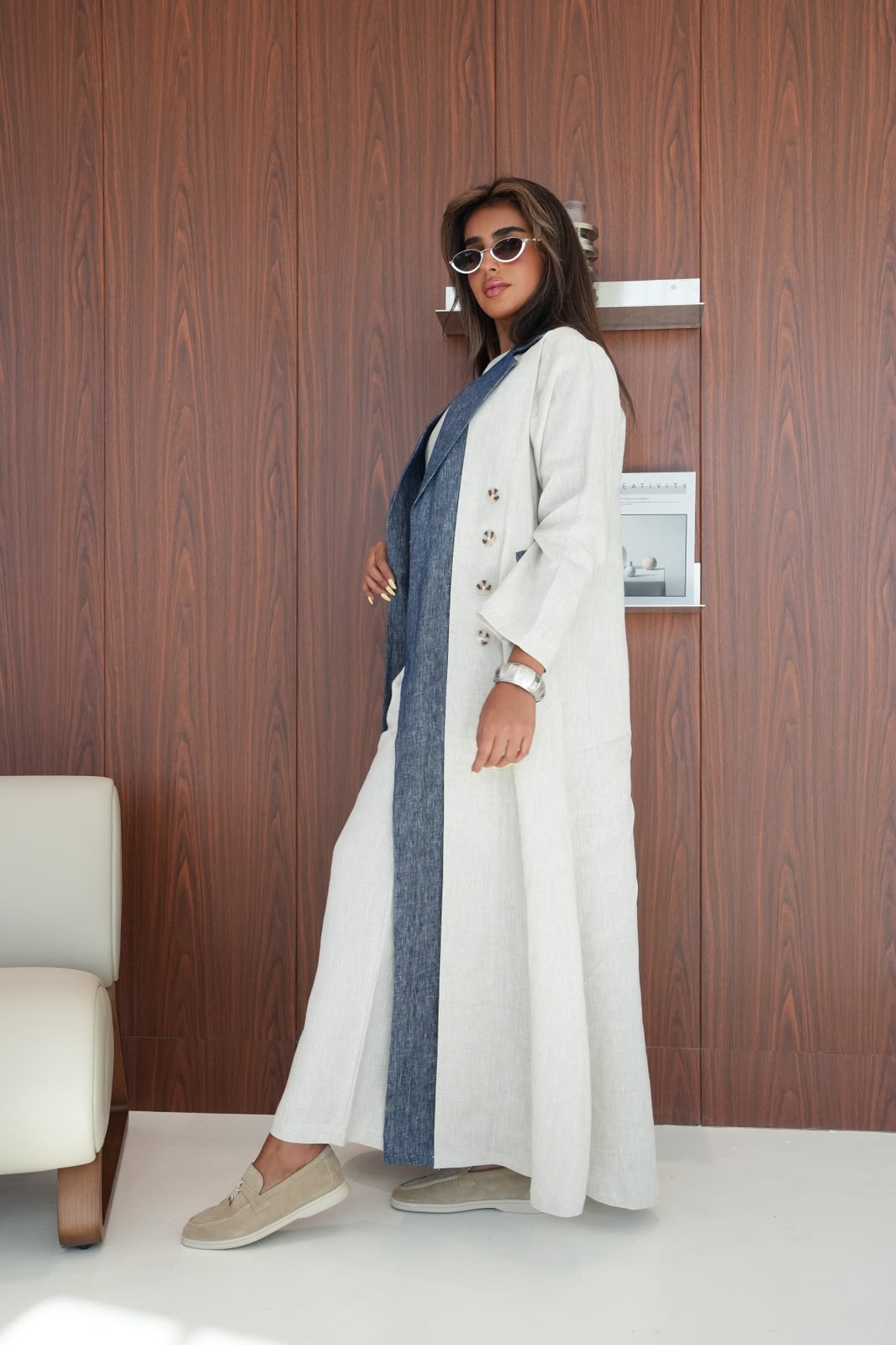 Beige linen blazer abaya.C:6813
