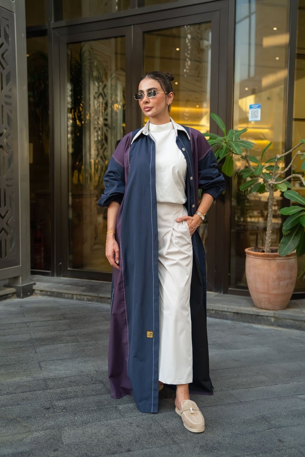 Striped cotton trench coat.C:6829 BLUE