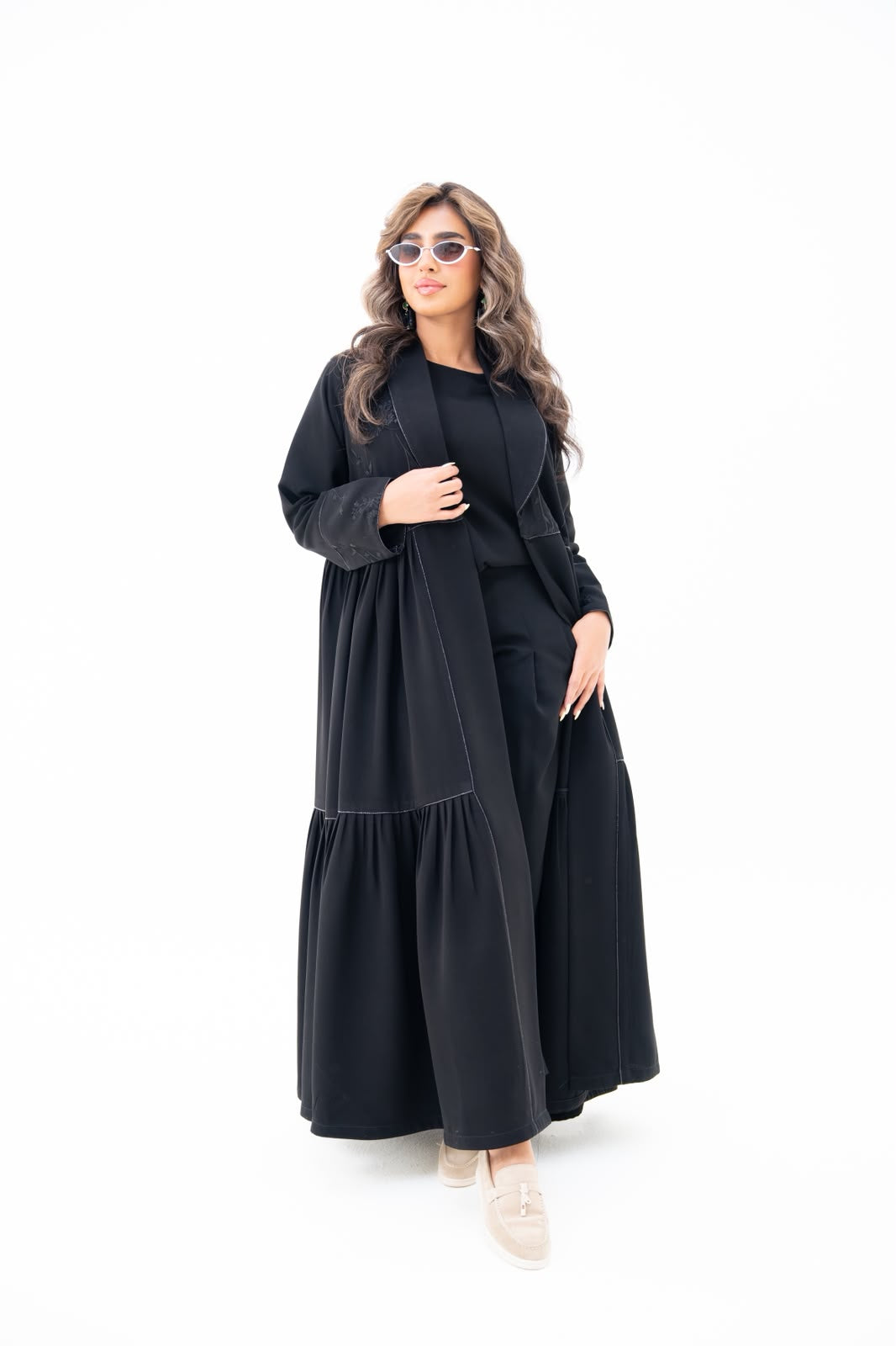 Black crepe abaya with embroidery. C:6786