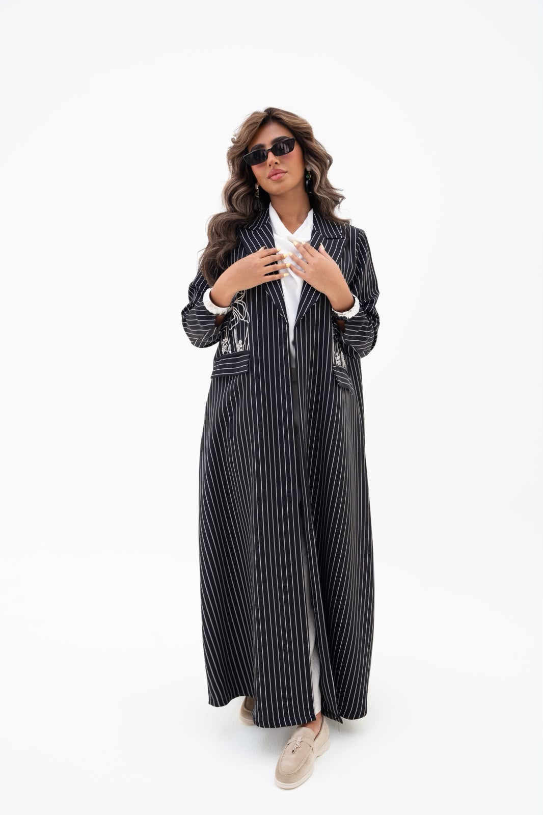 Crepe blazer abaya with embroidery.C:6812