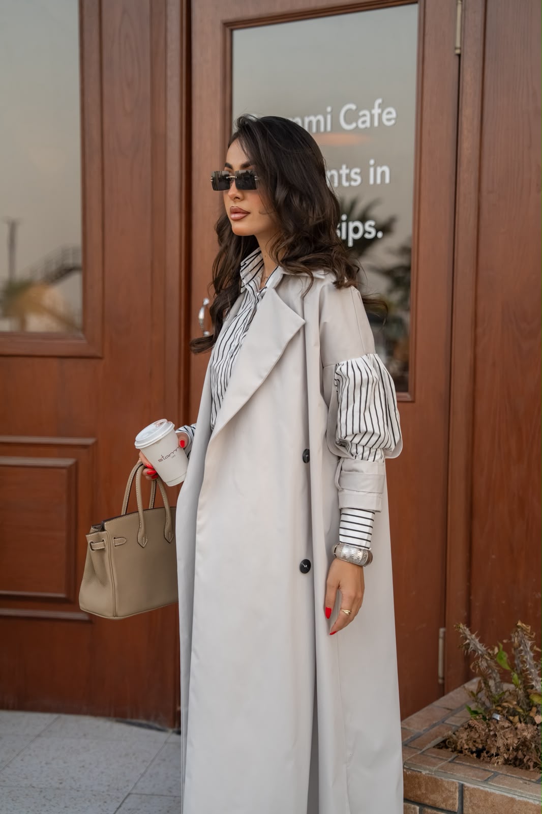 Light beige cotton trench coat.C:6816