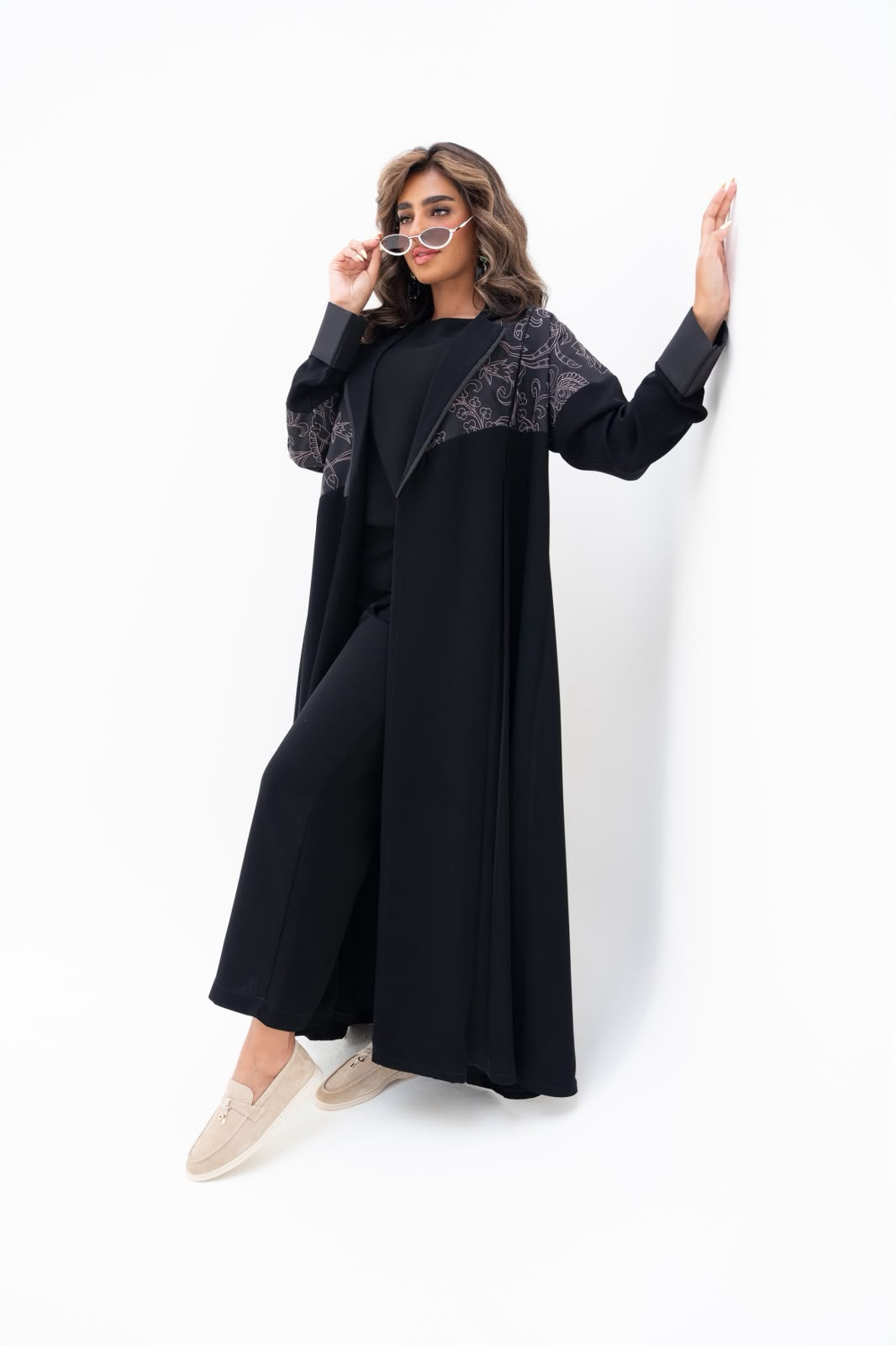 Black crepe abaya with embroidery.C:6793
