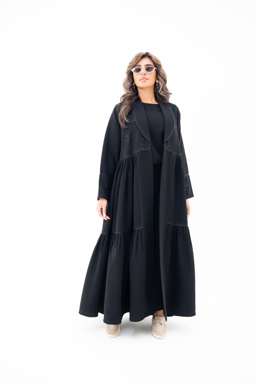 Black crepe abaya with embroidery. C:6786
