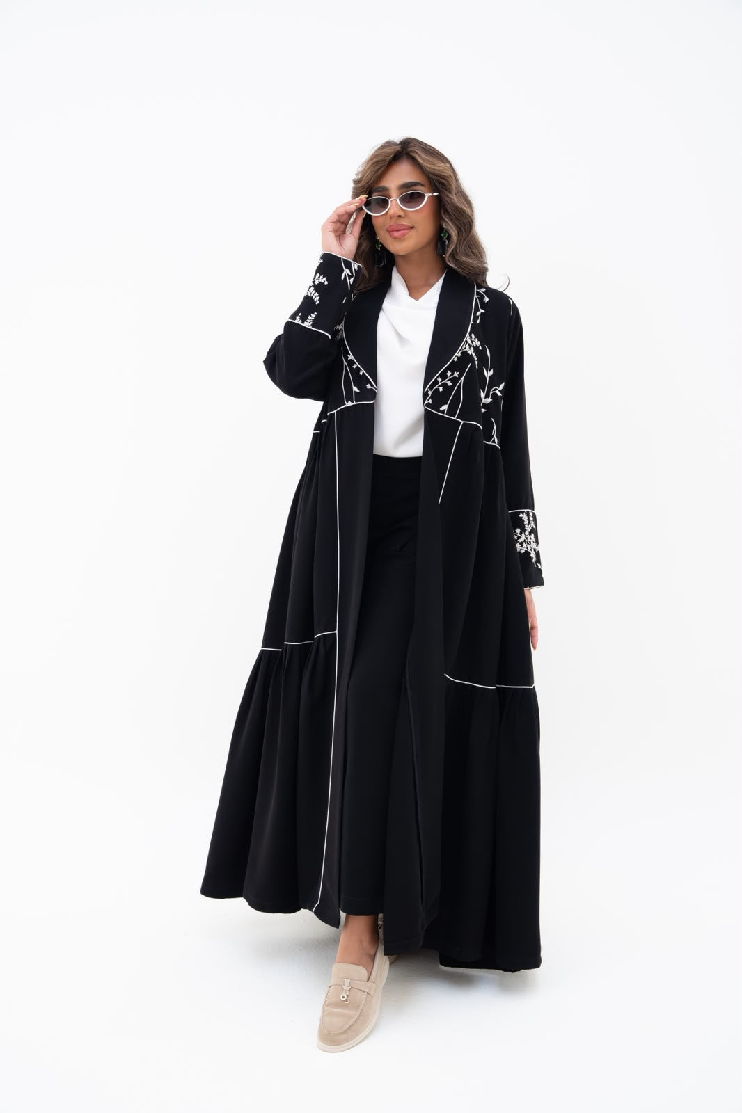 Black crepe abaya with embroidery.C:6786