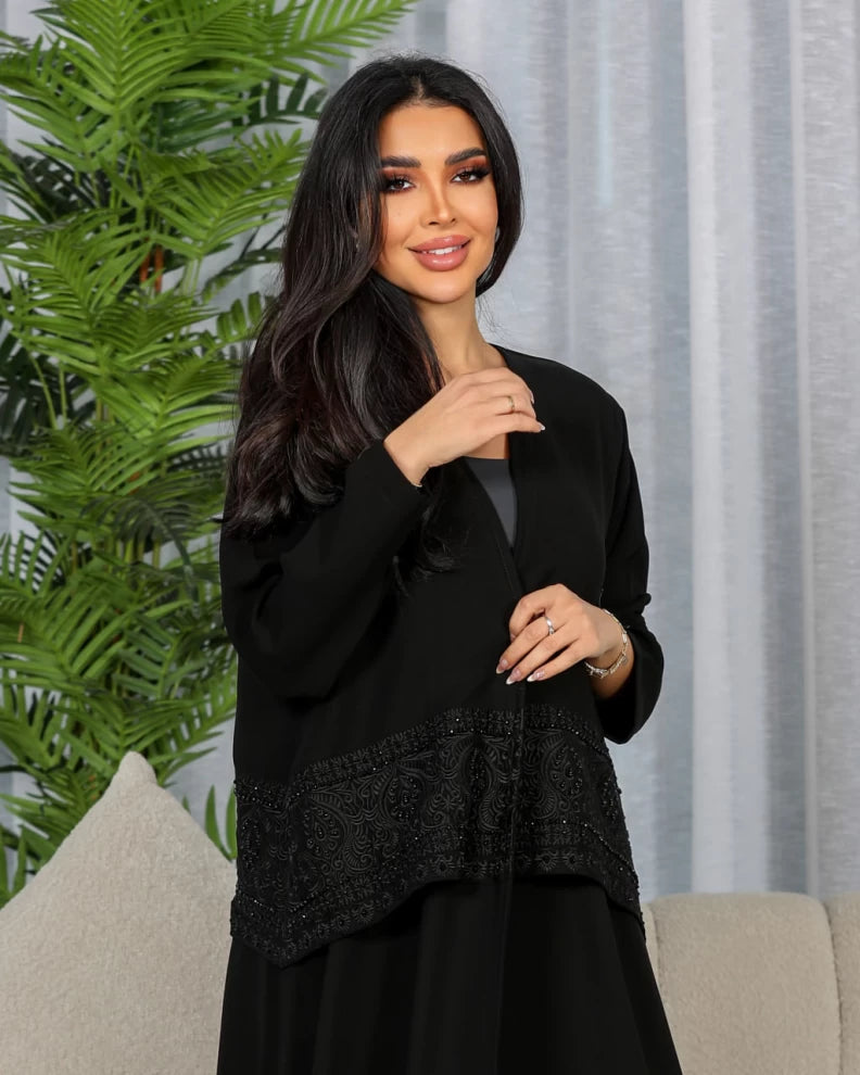 ABAYA CREPE WITH EMBROIDERY WITH HANDMADE BEAT C:6442