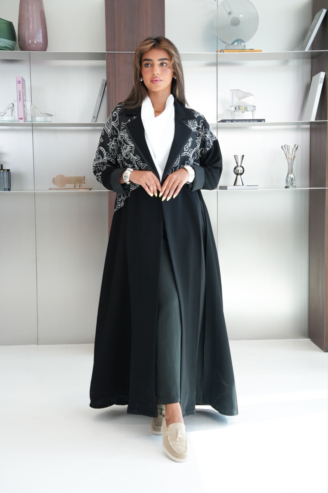 Black crepe abaya with embroidery.C:6793