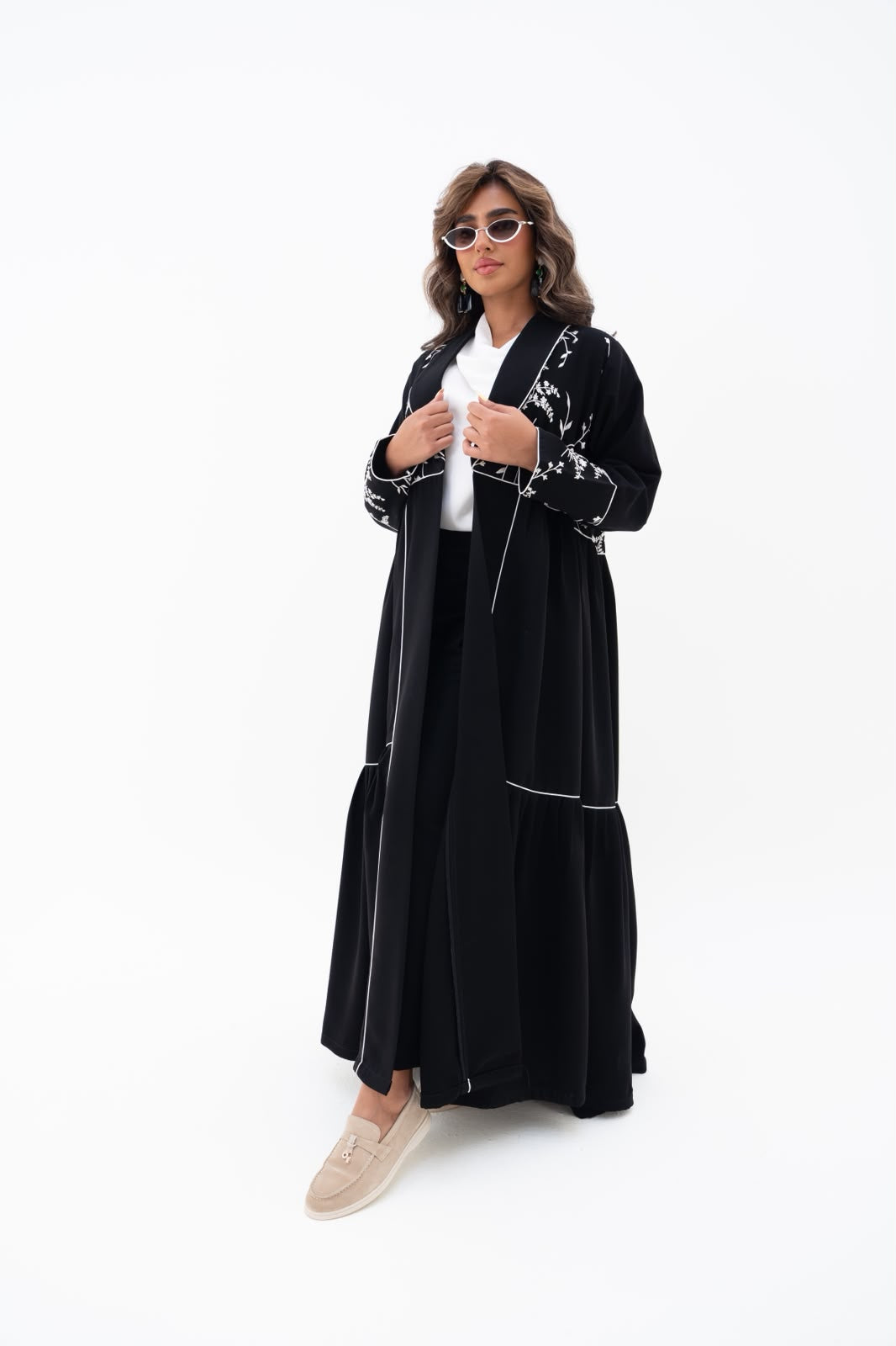 Black crepe abaya with embroidery.C:6786