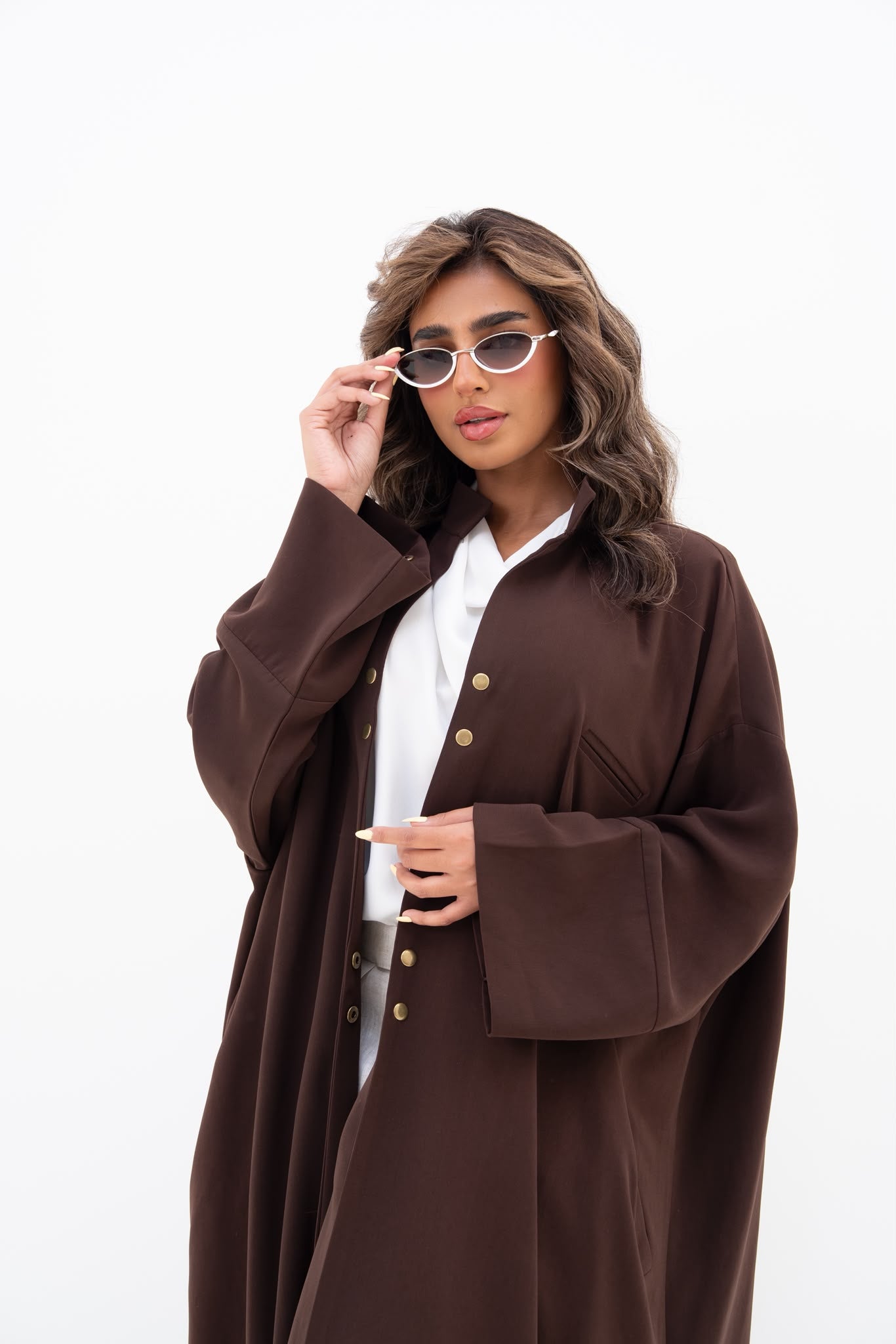 Brown crepe abaya, free size. C:6809