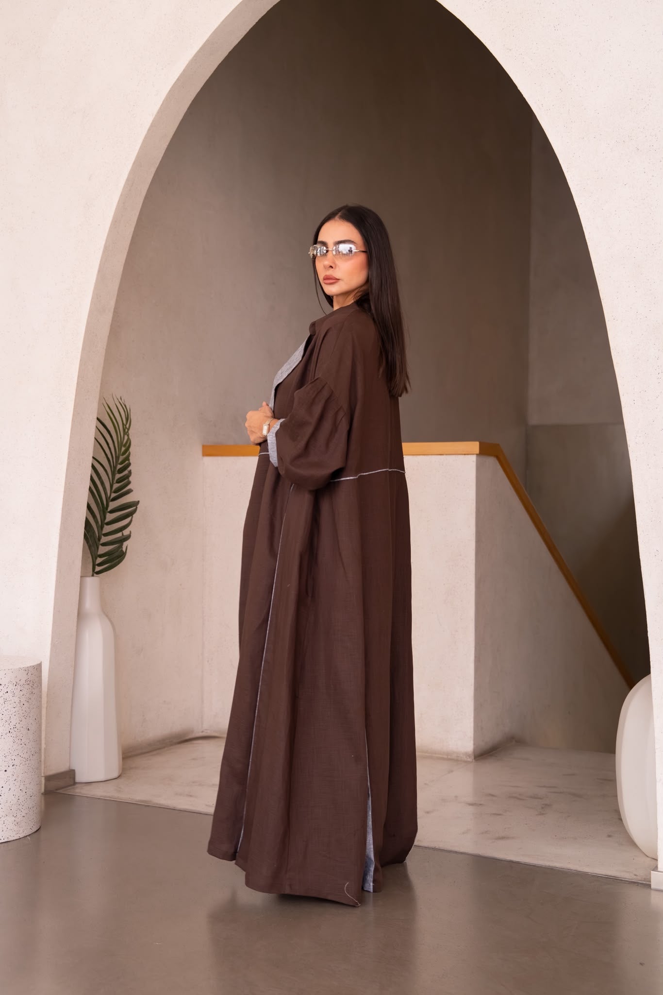 A brown linen abaya.C:6825