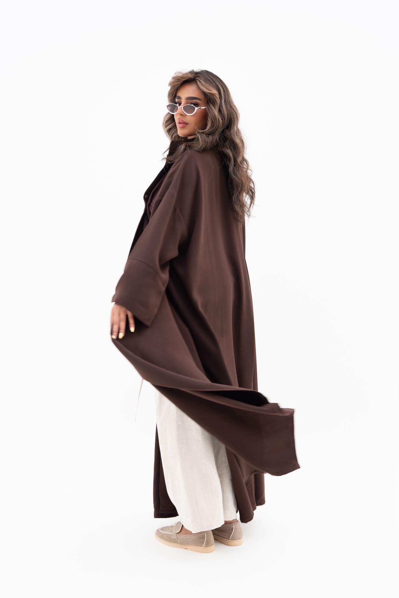 Brown crepe abaya, free size. C:6809