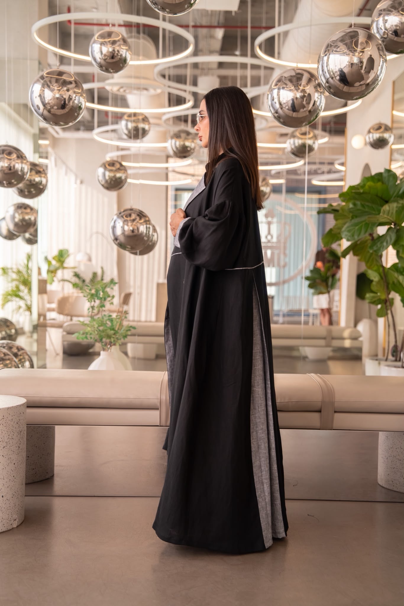 Black Linen abaya.C:6825
