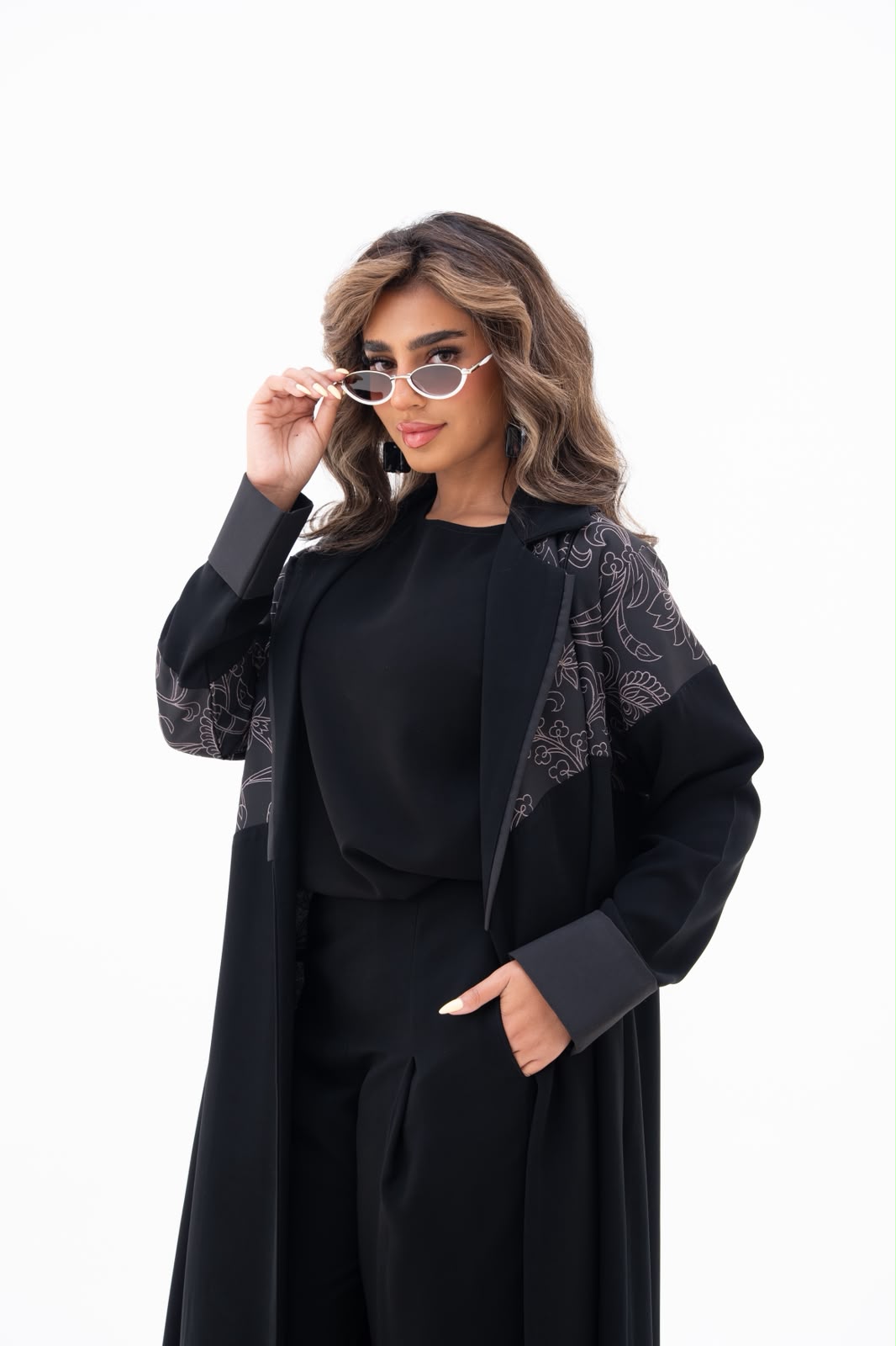 Black crepe abaya with embroidery.C:6793