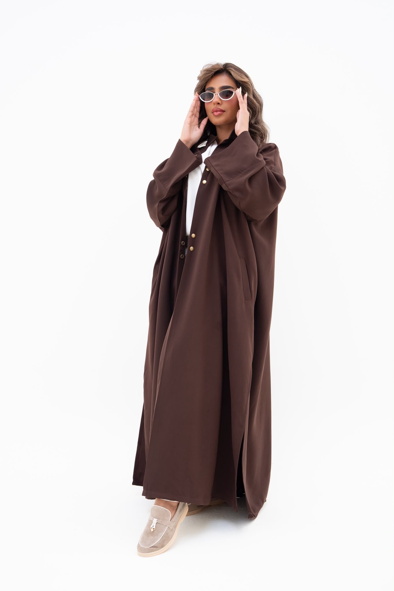 Brown crepe abaya, free size. C:6809