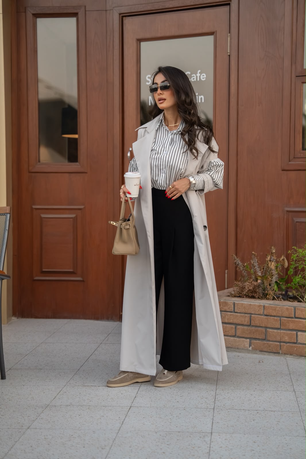 Light beige cotton trench coat.C:6816