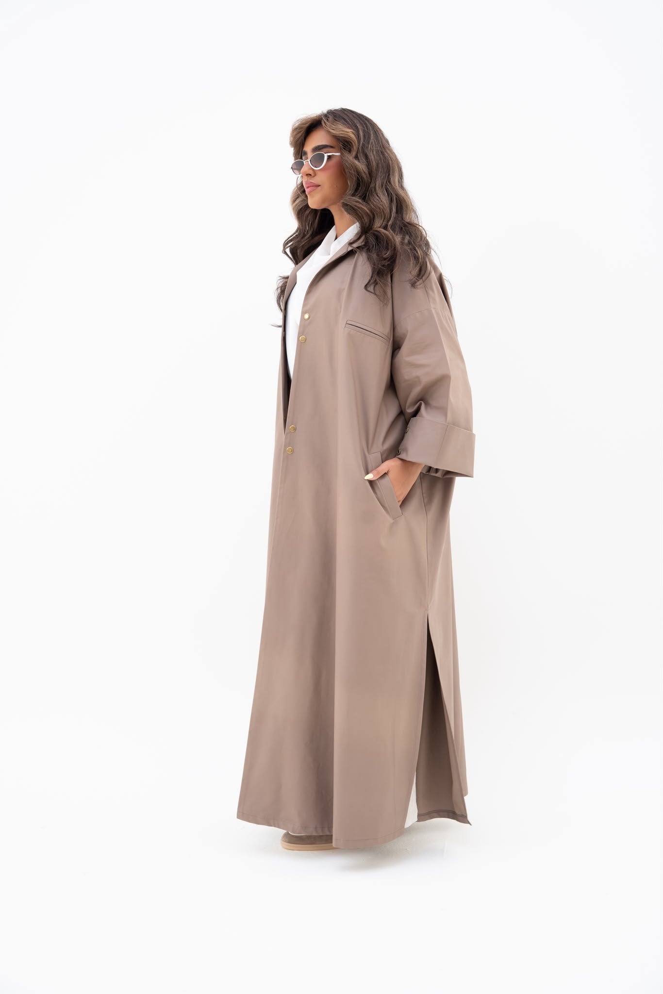 Beige crepe abaya, free size. C:6809