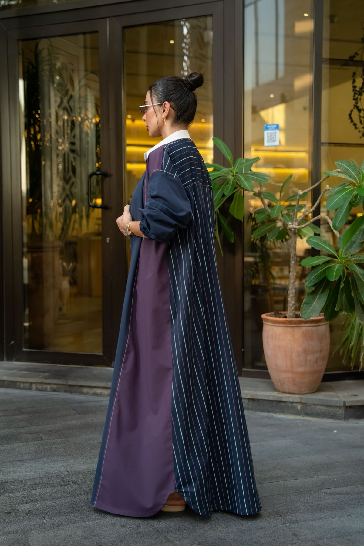 Striped cotton trench coat.C:6829 BLUE