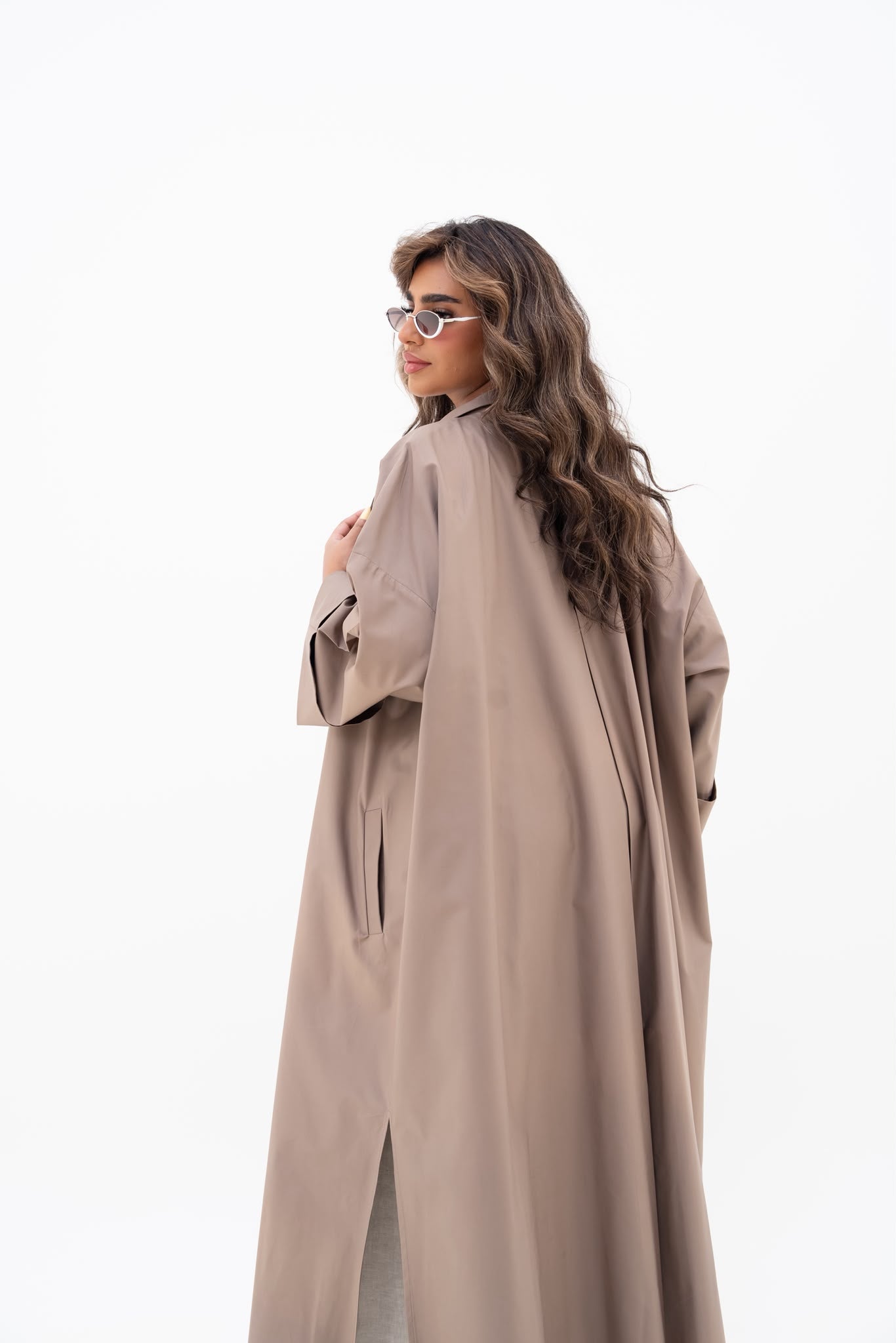 Beige crepe abaya, free size. C:6809