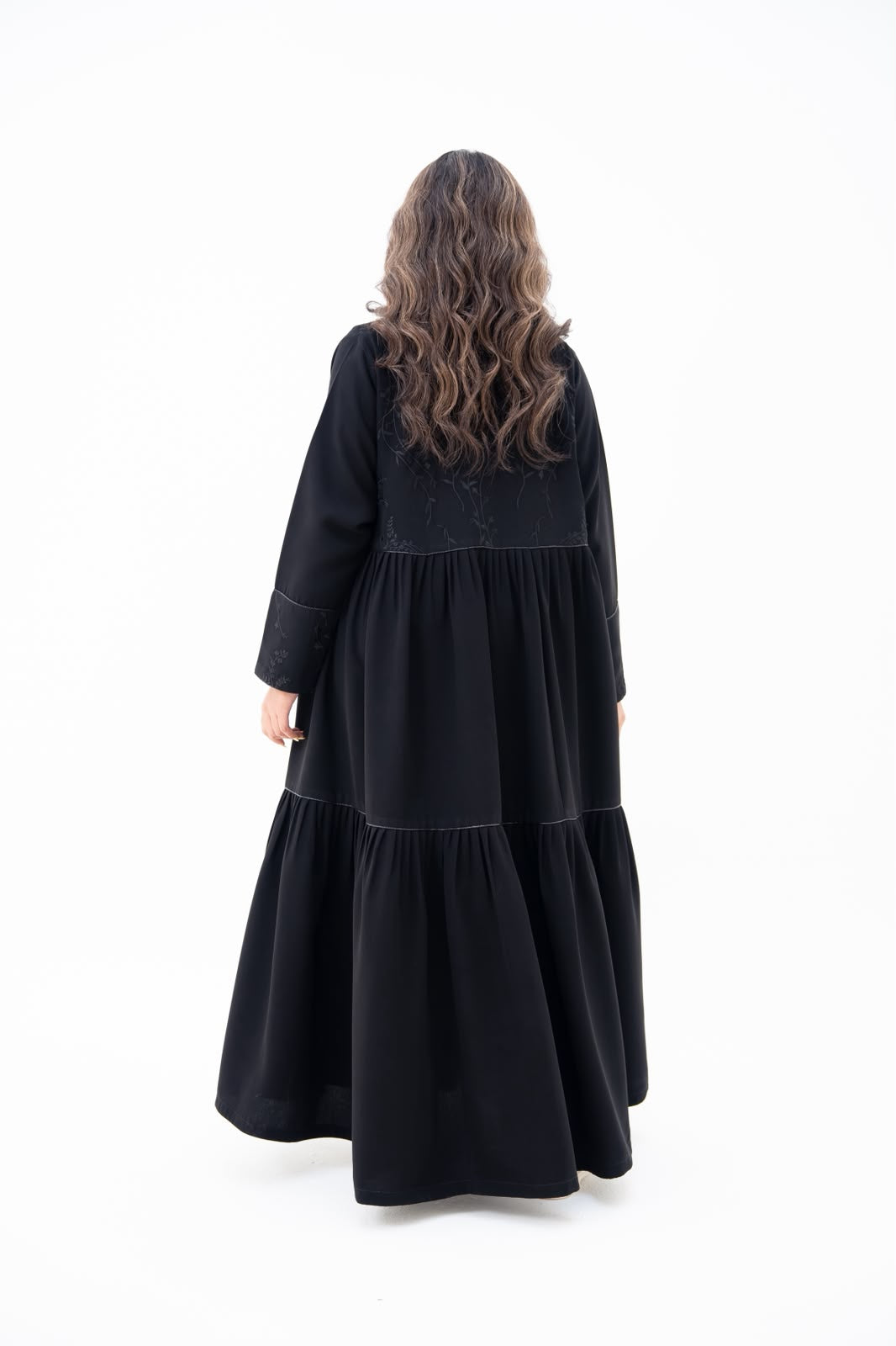 Black crepe abaya with embroidery. C:6786