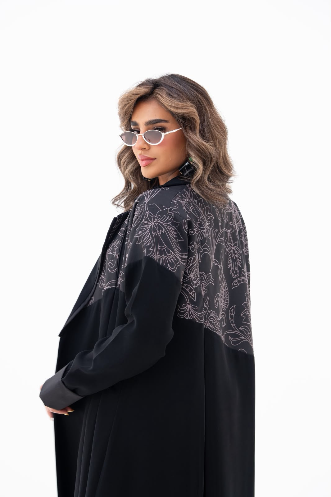 Black crepe abaya with embroidery.C:6793