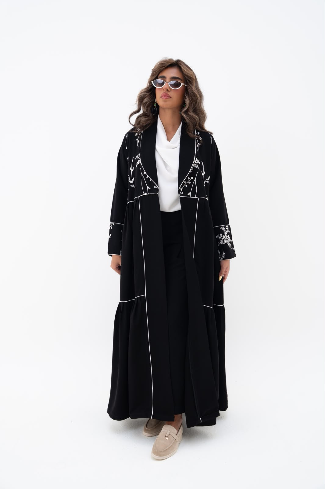 Black crepe abaya with embroidery.C:6786