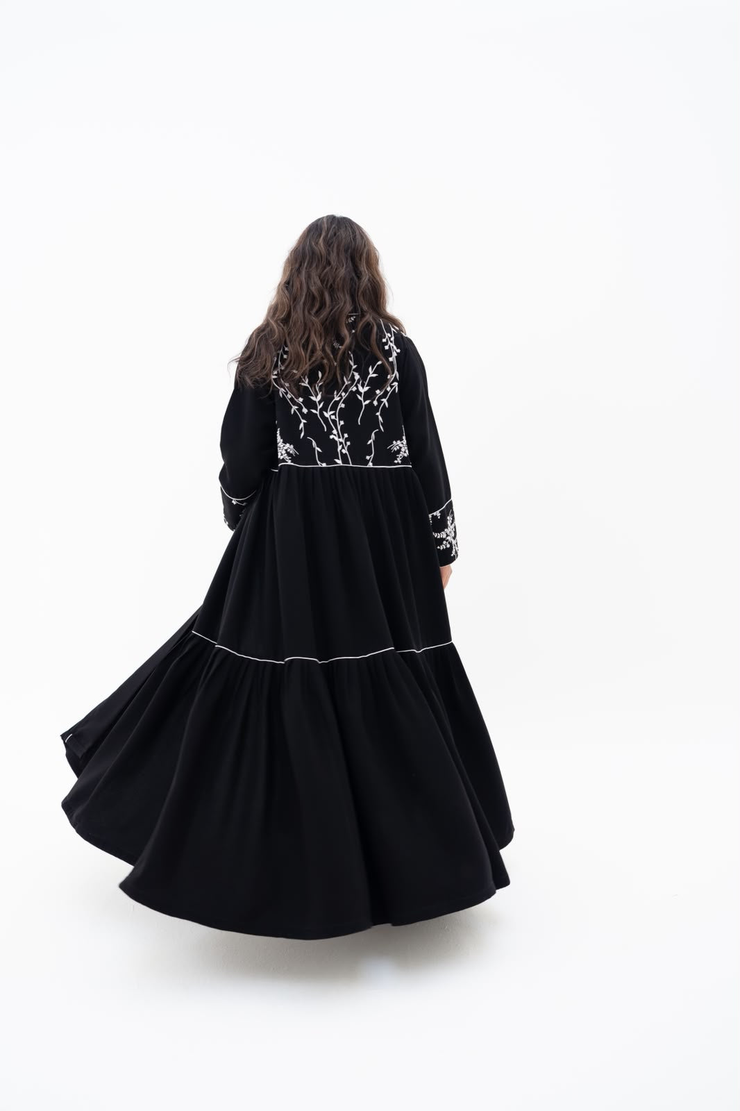 Black crepe abaya with embroidery.C:6786