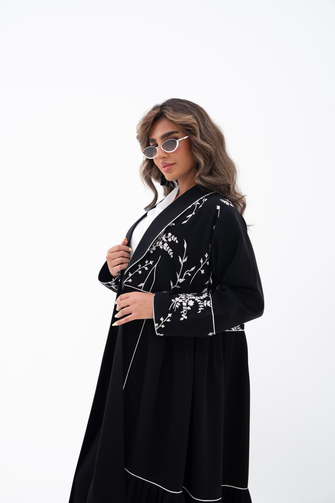 Black crepe abaya with embroidery.C:6786