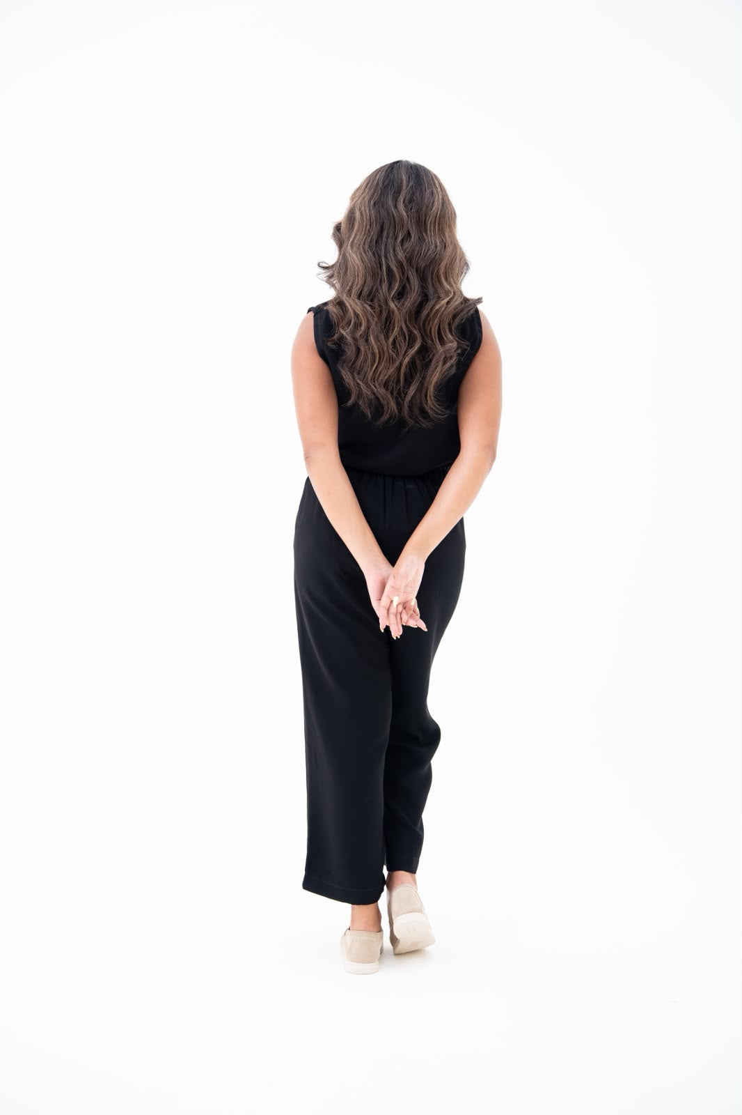 Blouse and pants set, in black crepe fabric. C:247