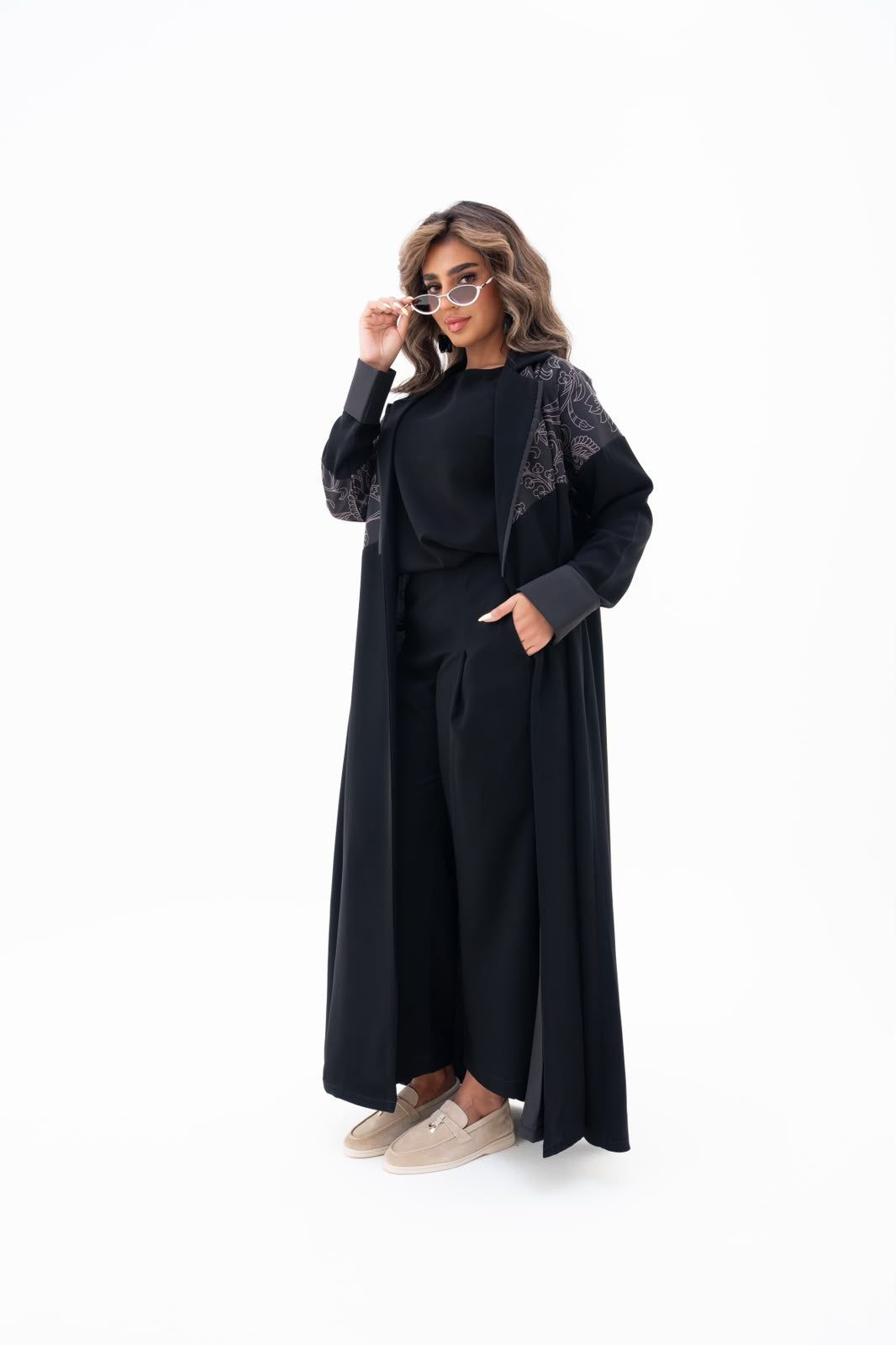 Black crepe abaya with embroidery.C:6793