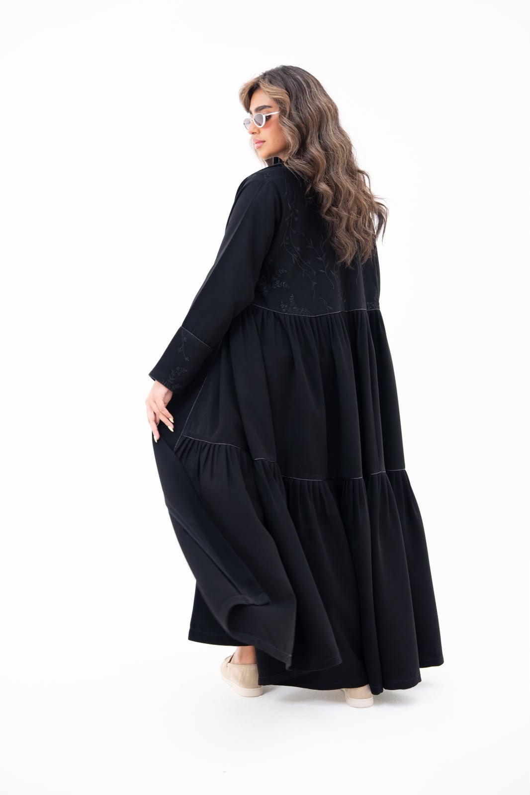 Black crepe abaya with embroidery. C:6786