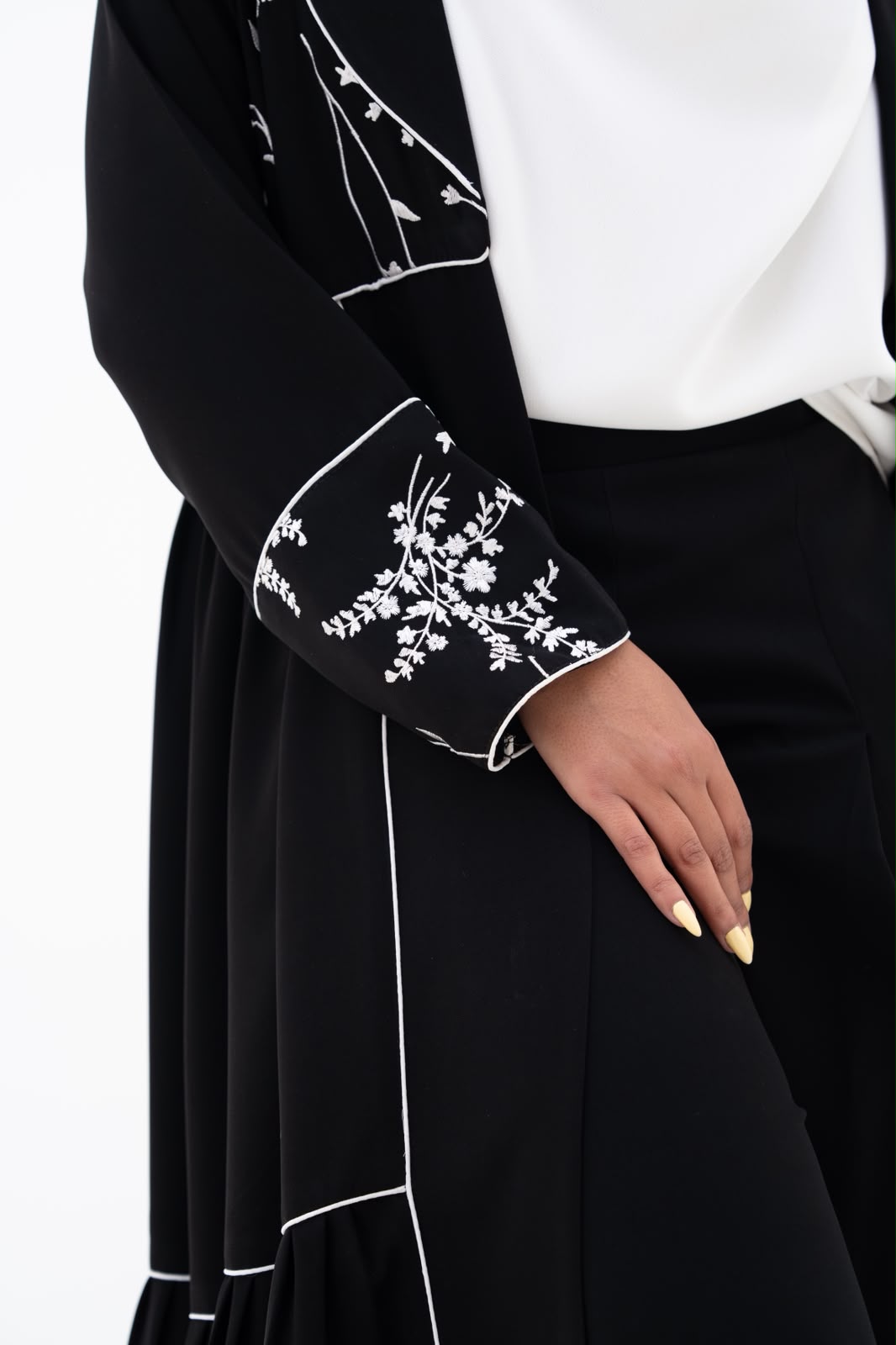 Black crepe abaya with embroidery.C:6786