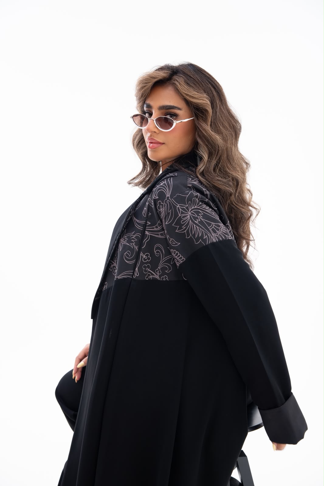 Black crepe abaya with embroidery.C:6793