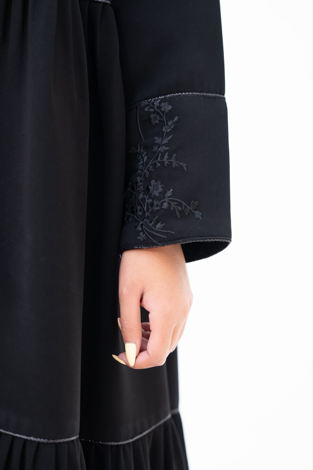 Black crepe abaya with embroidery. C:6786