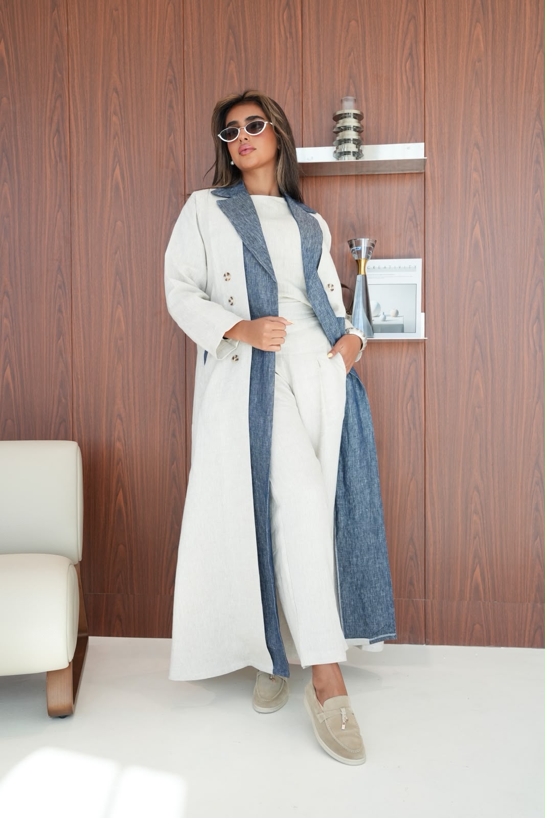 Beige linen blazer abaya.C:6813