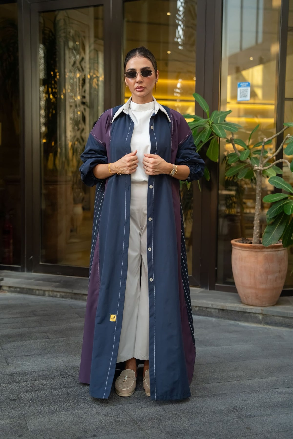 Striped cotton trench coat.C:6829 BLUE