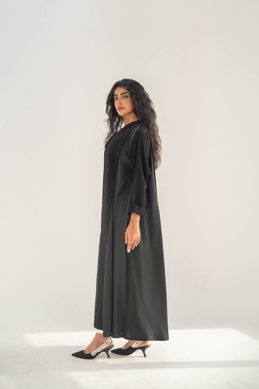 Black crepe abaya with embroidery on the back C:6654