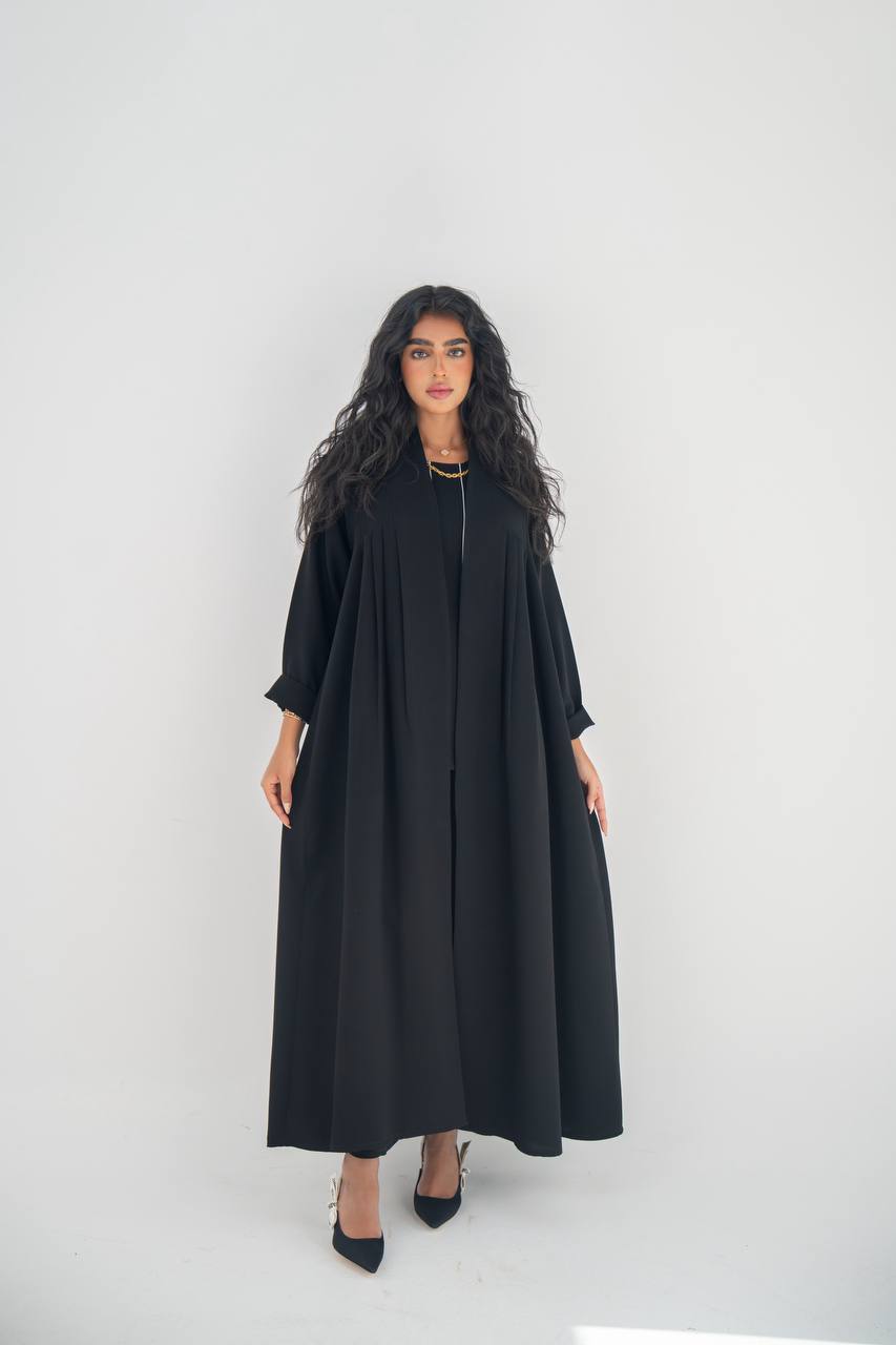 Black crepe abaya with pleats C:6649