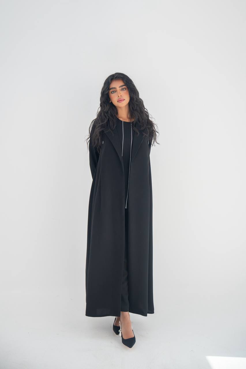 Black crepe blazer abaya with inner set c: 6642 black set