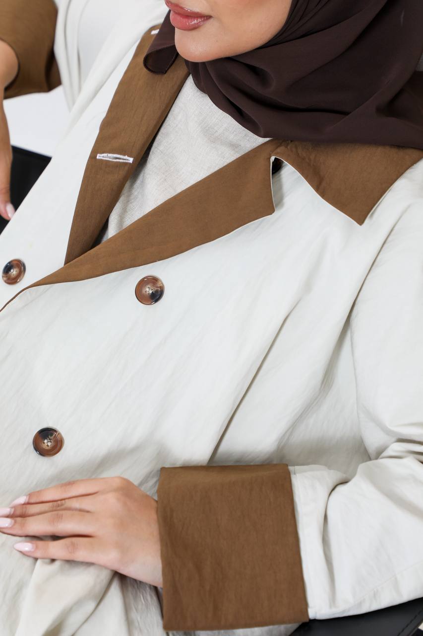 Free size trench coat, beige with brown details C:6656 Beige