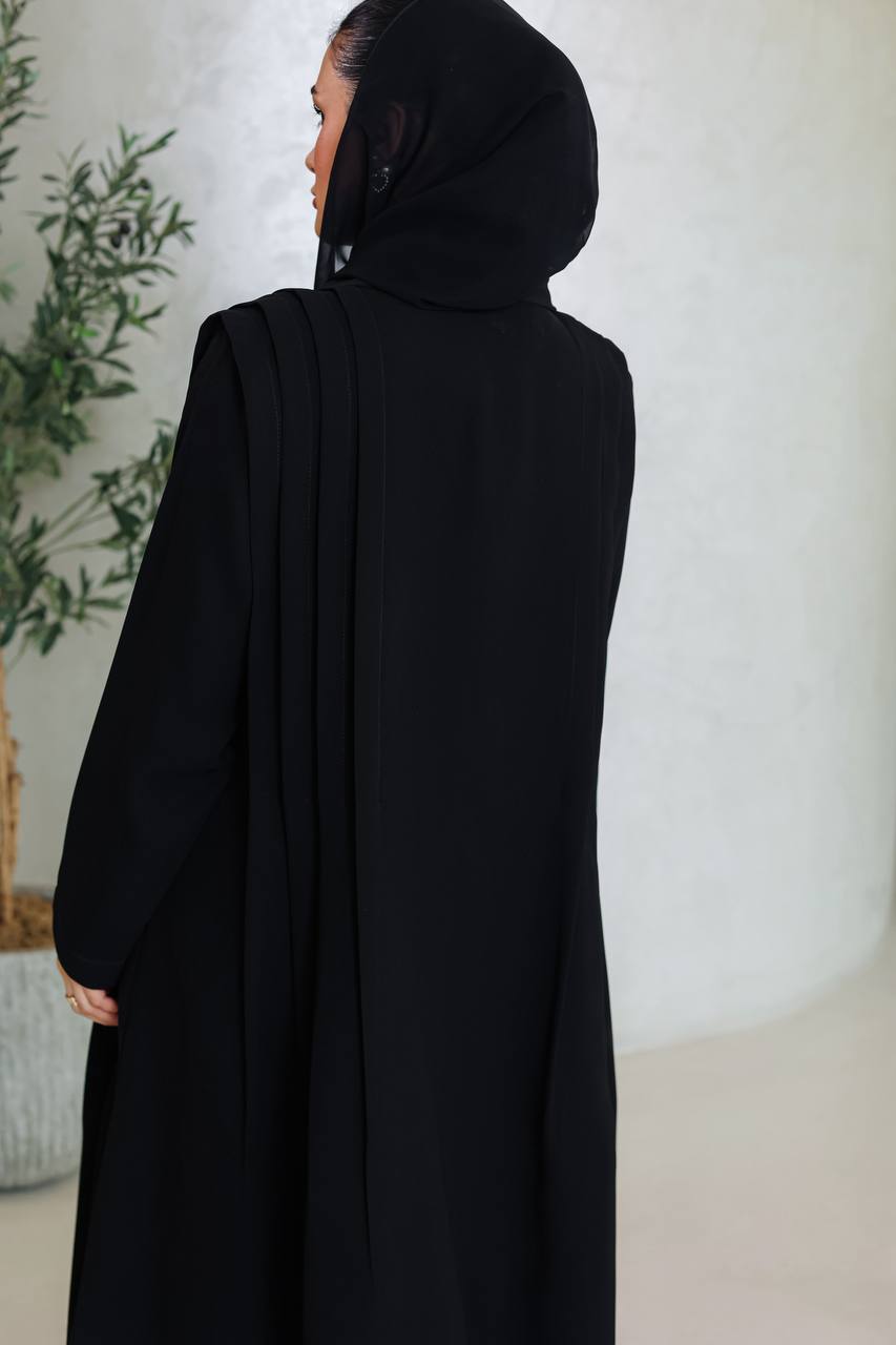 Black crepe abaya with pleats on the sides C:6663