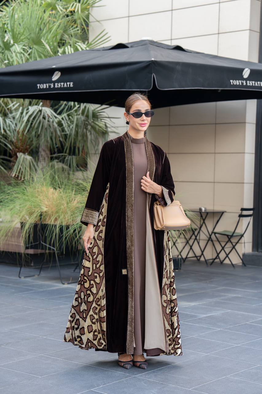 Brown velvet abaya . C:6696