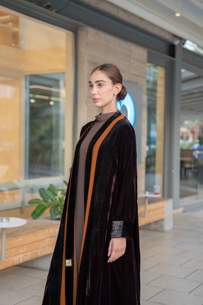Brown velvet abaya.C:6698 Brown