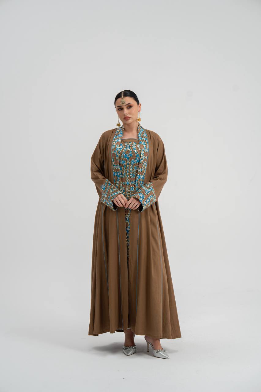 Abaya and dress set, linen with embroidery. C:6743