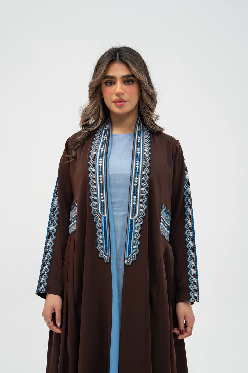 Brown crepe fabric abaya with embroidery. C: 6702 brown crepe